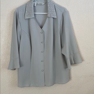 Gray Embellished Button-Up Blouse